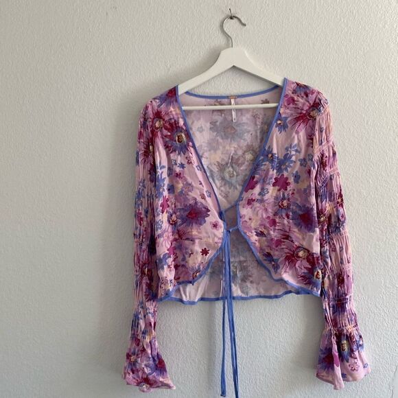 Free People Floral Print Tie Front Top - Picture 2 of 7